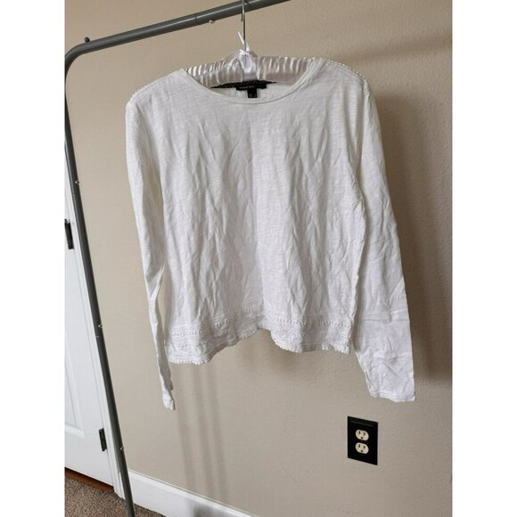 Mango Womens Size Small Textured Thread White Long Sleeve Top T Shirt - Picture 1 of 5